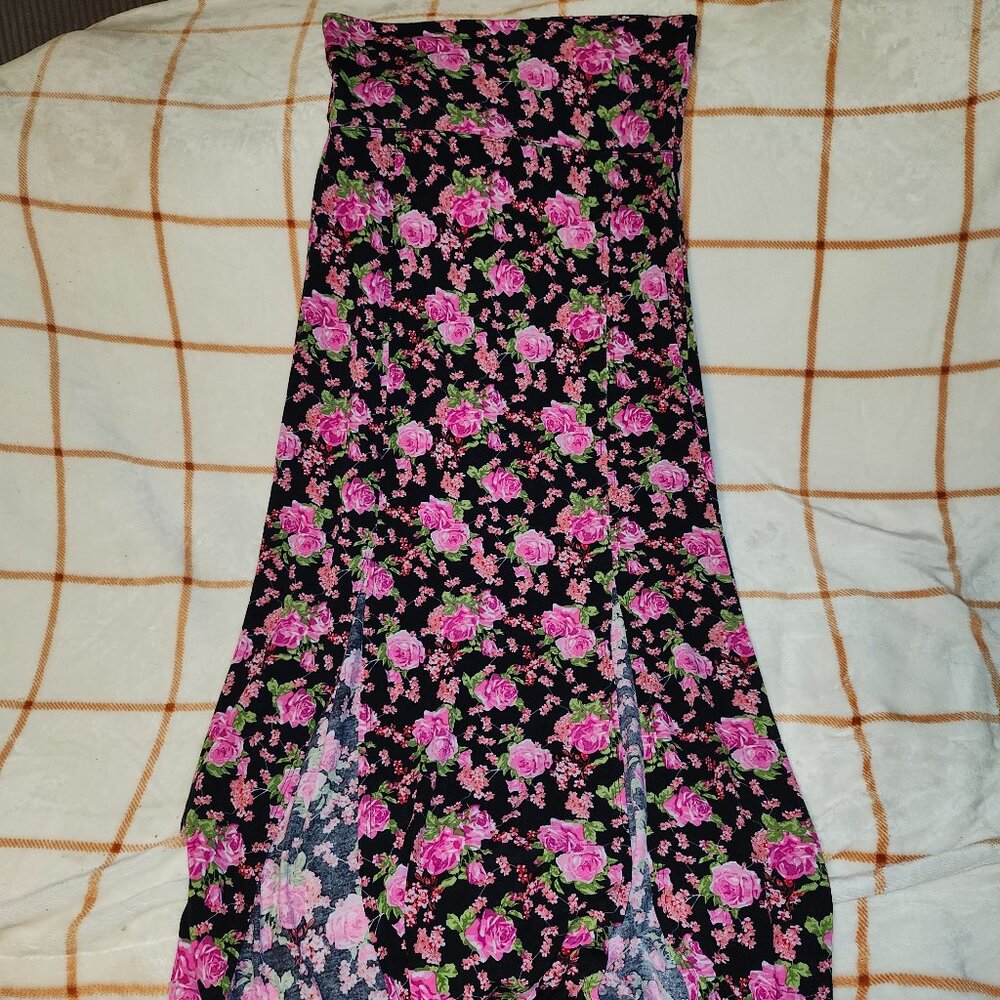 Pink & Black Floral Maxi Skirt, Women's Size Medium